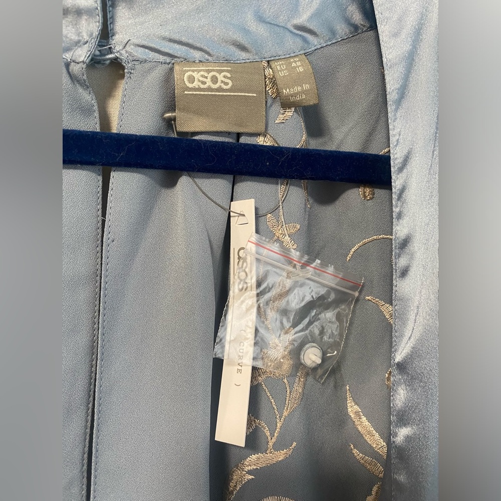 NWT Asos Curve Blue satin and Embroidered Fringe Dress - Picture 11 of 13